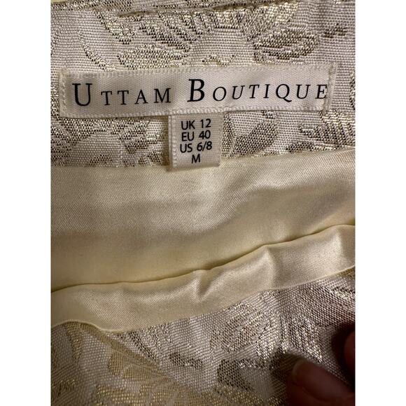 Uttam Boutique S 6 Gold and Cream Brocade Back Zip Skirt Event Going Out Dressy - Picture 6 of 7
